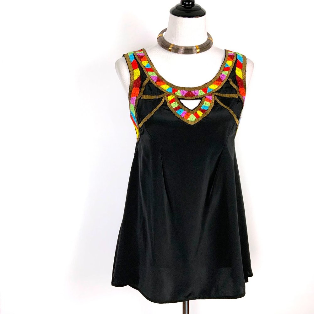 Yoana Baraschi Y2K Black Rainbow Beaded Tank Top Size 6